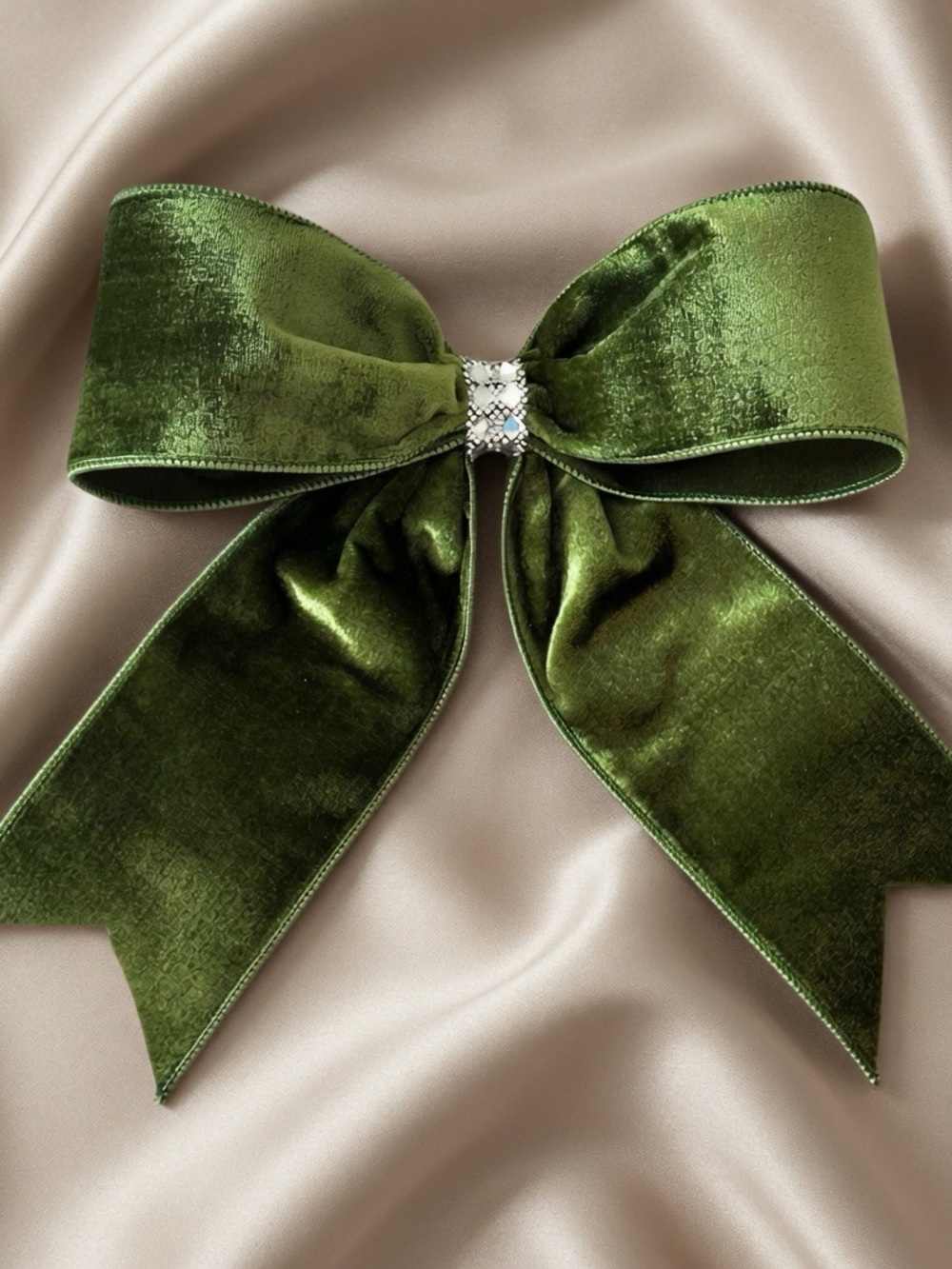 11” Luxury Moss Green Velvet Jewel Bow 2pc